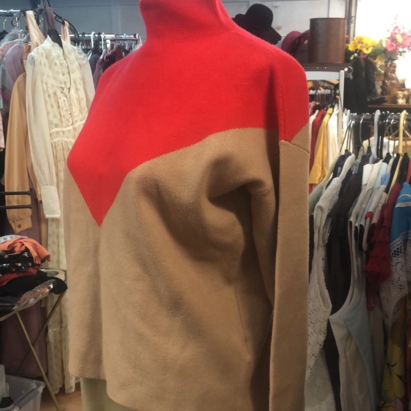 Cynthia Rowley - tan and red- high neck chevron sweater - lux knit - small - Picture 3 of 7